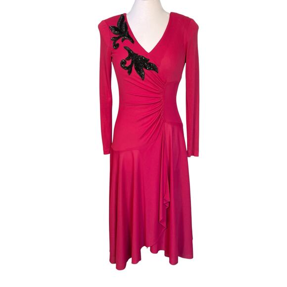 Ayres Dresses & Skirts - Vintage AYRES by Eysen Pink & Black Beaded Faux Wrap Dress 70s Disco Cocktail M